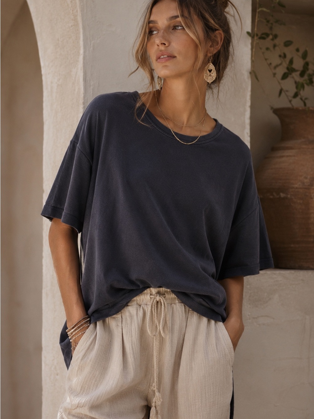 Anthropologie Oversized Crewneck Tee in Charcoal